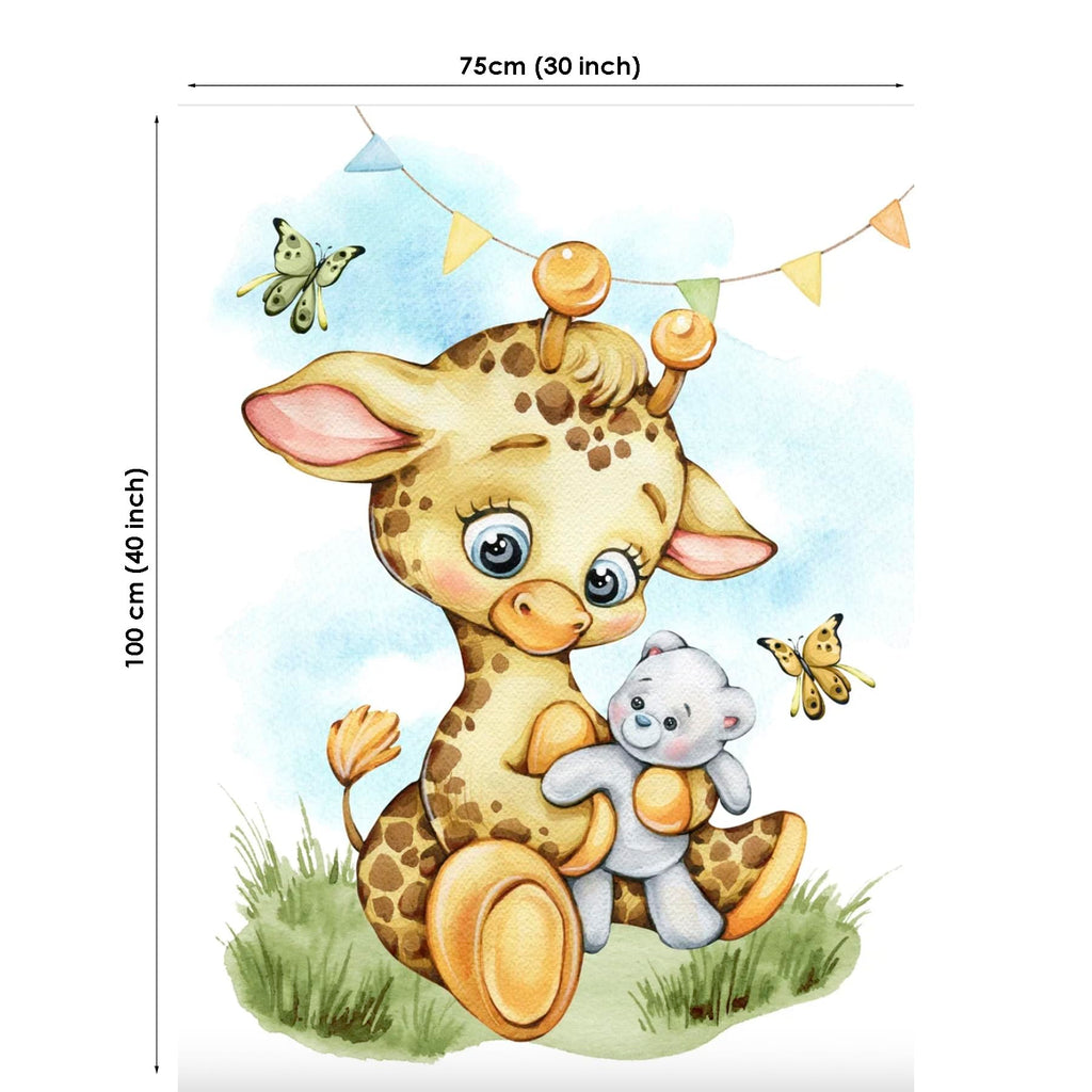 Giraffe and Teddy Bear Fabric Panel for Quilting, 30x40 in
