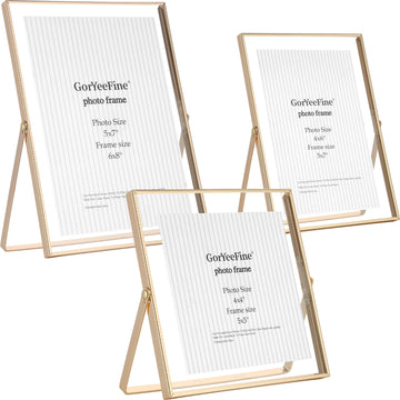 Gold Floating Picture Frames Set of 3, Metal Geometric Photo Frame with Glass Cover
