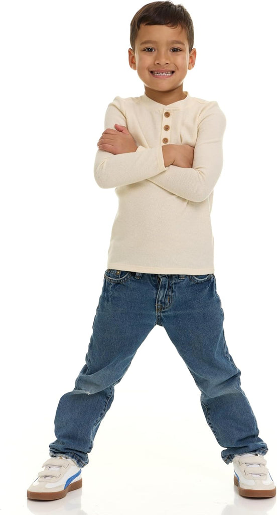 Pack Boys' Henley Long Sleeve Shirts - Soft Cotton Blend Toddler Tops, Everyday Basics, Size 12M
