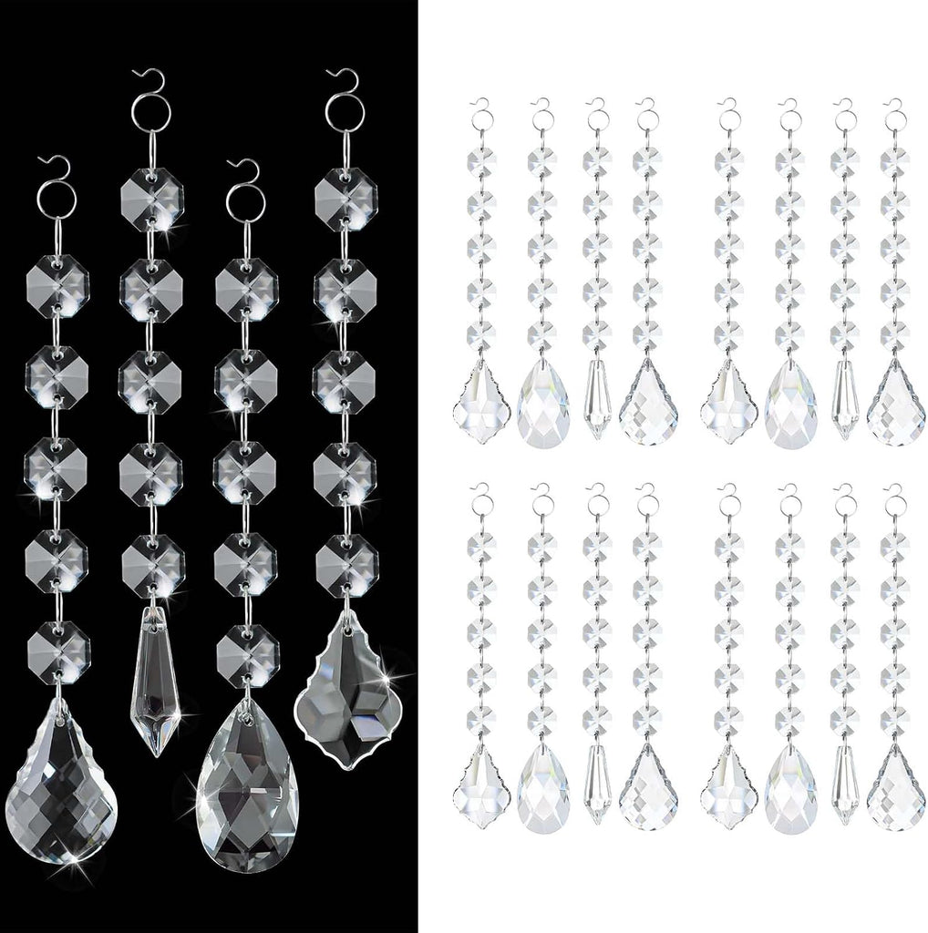 20 Pcs Crystal Prisms Hanging Assortment, Clear Teardrop & Icicle Chandelier Replacement Parts with Hooks