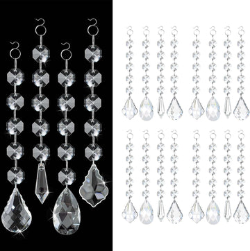 20 Pcs Crystal Prisms Hanging Assortment, Clear Teardrop & Icicle Chandelier Replacement Parts with Hooks