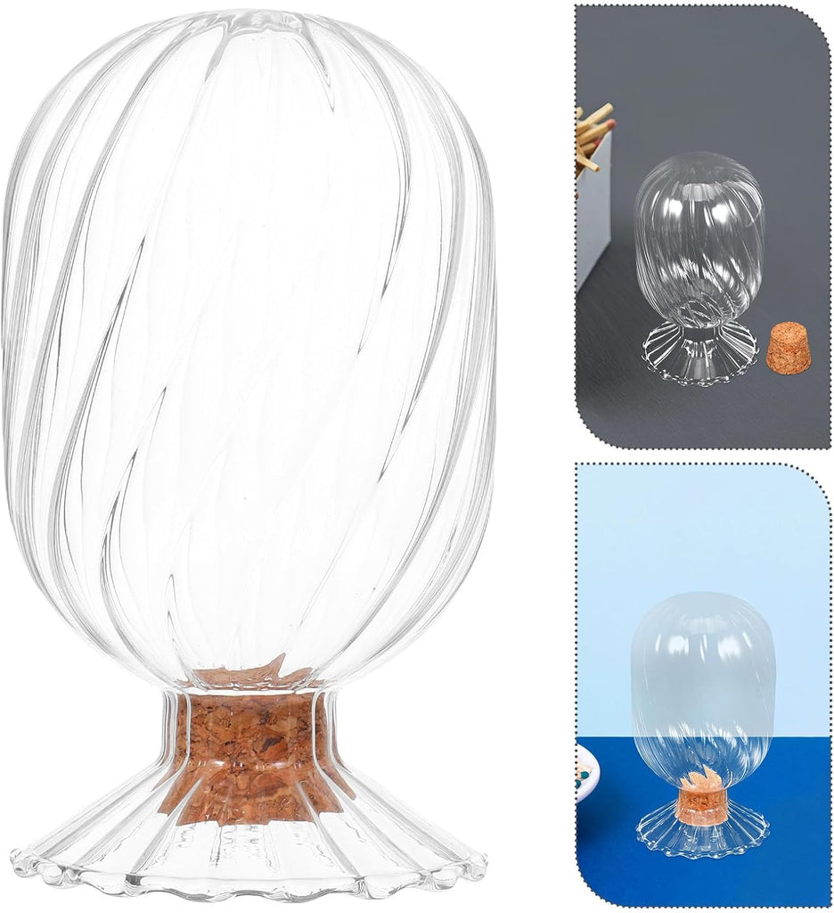 Helix Shaped Glass Cloche Match Jar with Lid Decorative Glass Container Fireplace Display Accent