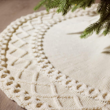 White Knit Tree Skirt 48" - Ivory Knitted Christmas Tree Skirt Mat Party Holiday Ornaments Christmas Decorations