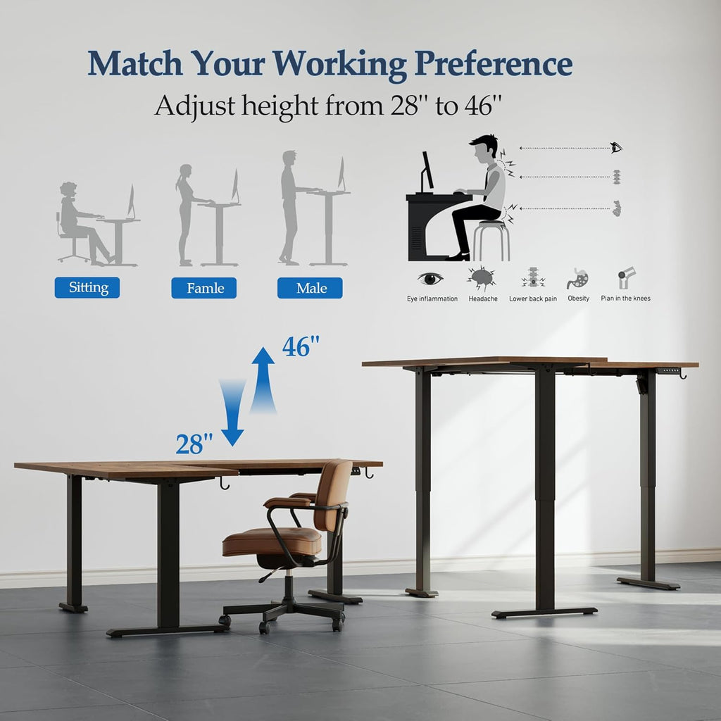 L Shaped Standing Desk 63 x 55 Inch, Electric Height Adjustable Corner Desk Workstation, Ergonomic Sit Stand Computer