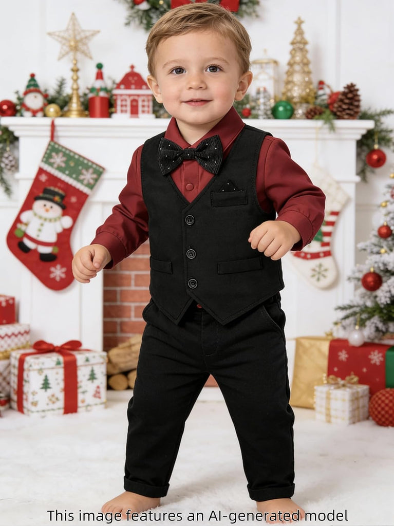 Baby Formal Outfit Boy Dress Suit Bowtie Vest Set