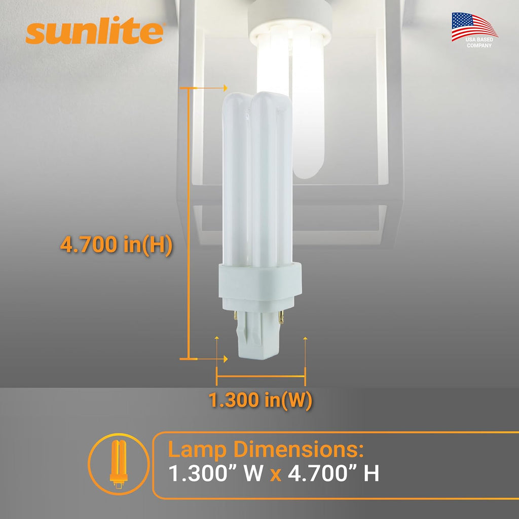 Double Twin Tube Compact Fluorescent Lamp, PLD 2-Pin, 13 Watts, 660 Lumens, 6500K Daylight, 2-Pin
