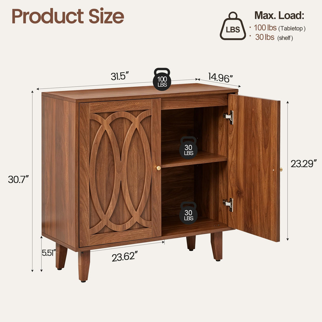 31.5" Mid Century Modern Sideboard Buffet Cabinet with Storage