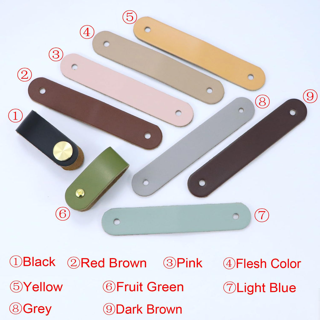 4 Pcs Leather Drawer Pulls Single Hole with Screws (Fruit Green)