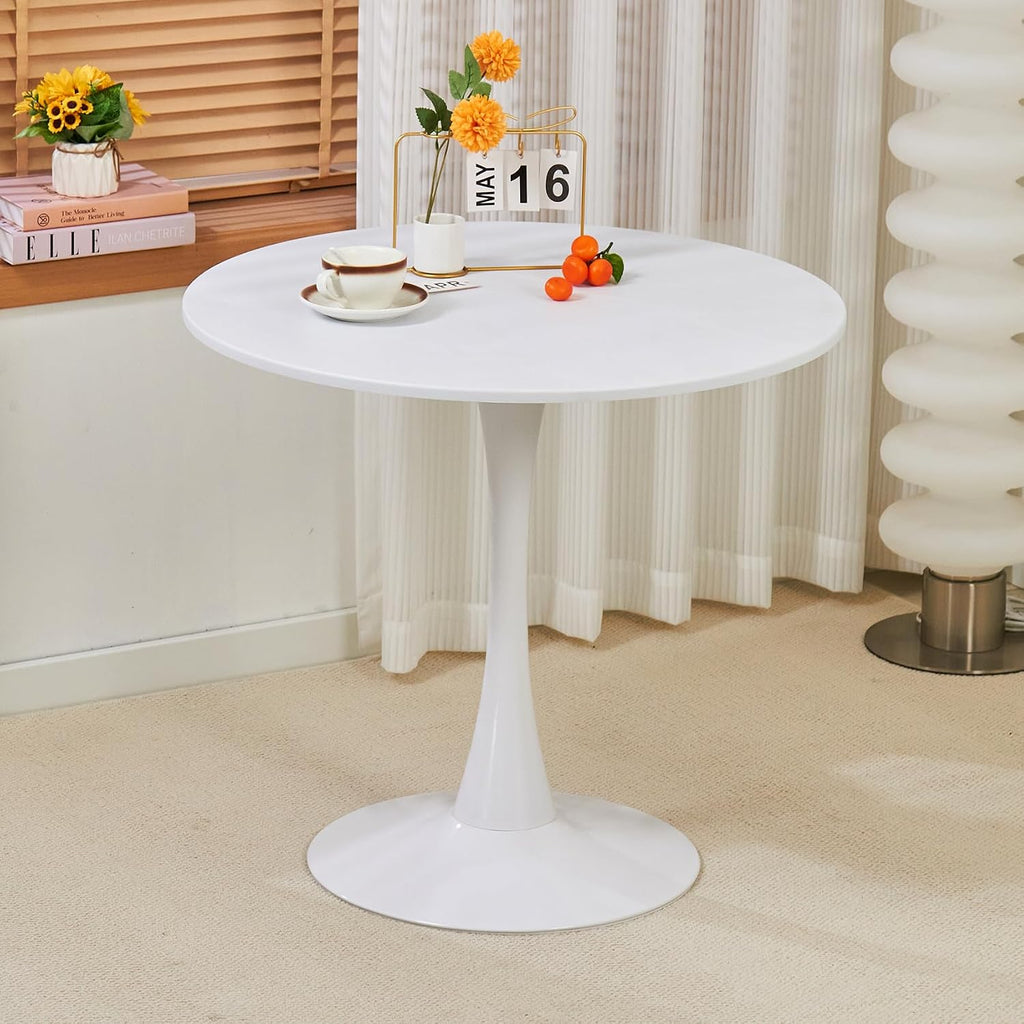 Inspired Saarinen Style Tulip Round Pedestal Dining Table — Pearl White, 31.5″ Round
