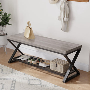 Grey Entryway Bench with Storage, 47" Indoor Shoe Bench with Seating, Modern Storage Benchs Foyer Entrance, Wood and