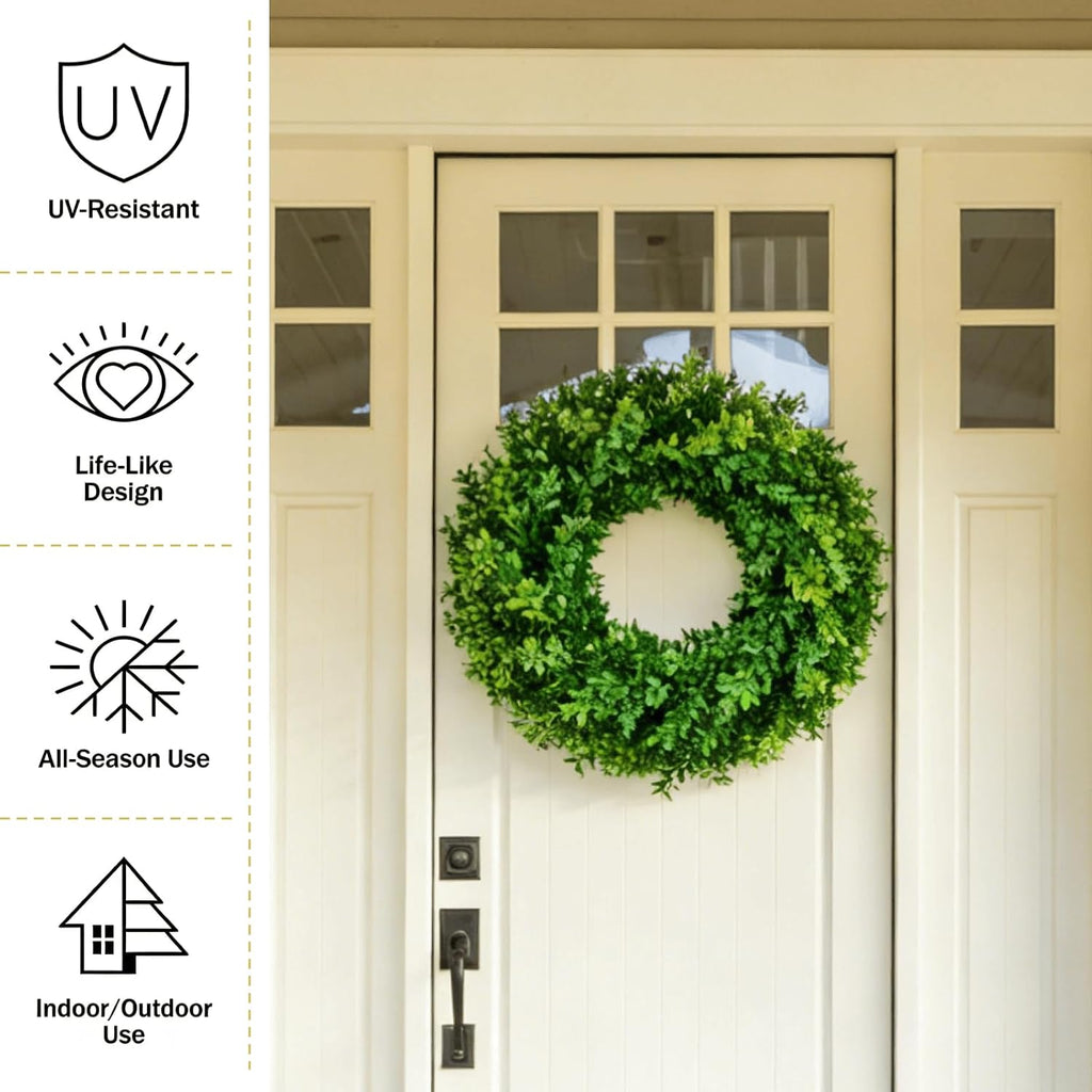26'' Large Artificial Boxwood Wreath for Front Door Home Décor - Set of 2