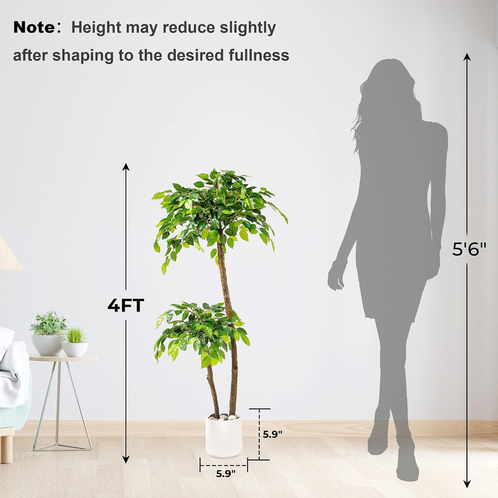 4FT Artificial Ficus Tree with White Planter, Moss and Pebbles