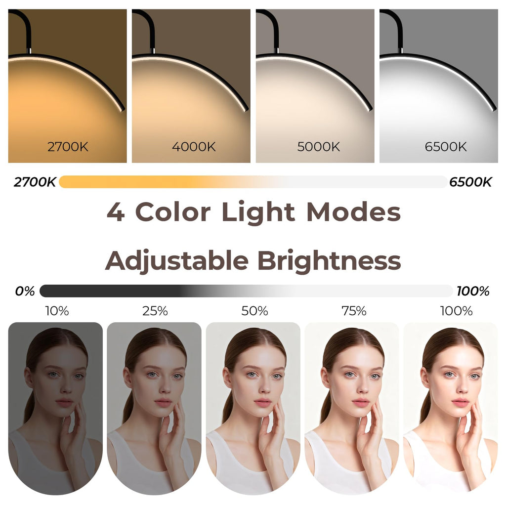 Half Moon Lash Light Dimmable Esthetician Floor Lamp, 2 Trays
