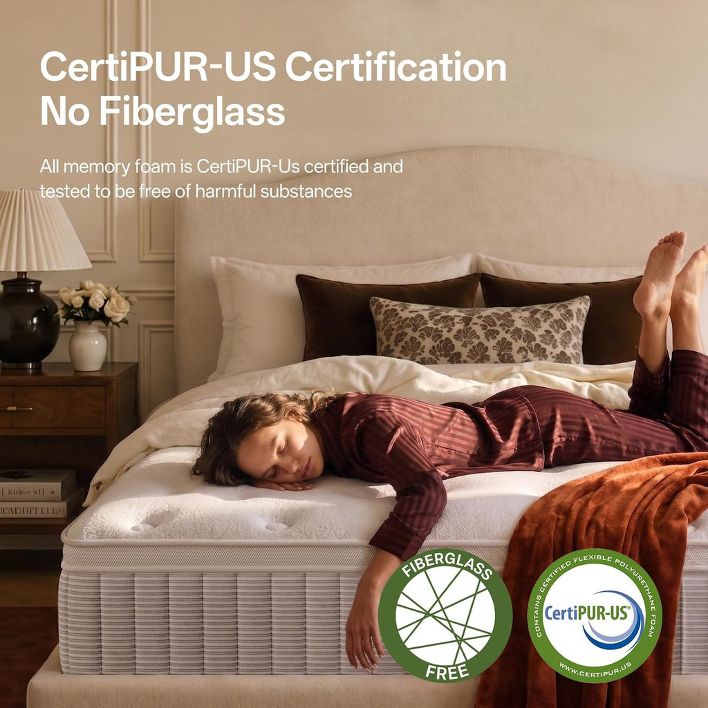 King Size Mattress, 12 Inch Hybrid Mattress with Memory Foam , Medium Firm, | Hybrid Comfort, Medium Zoned Support