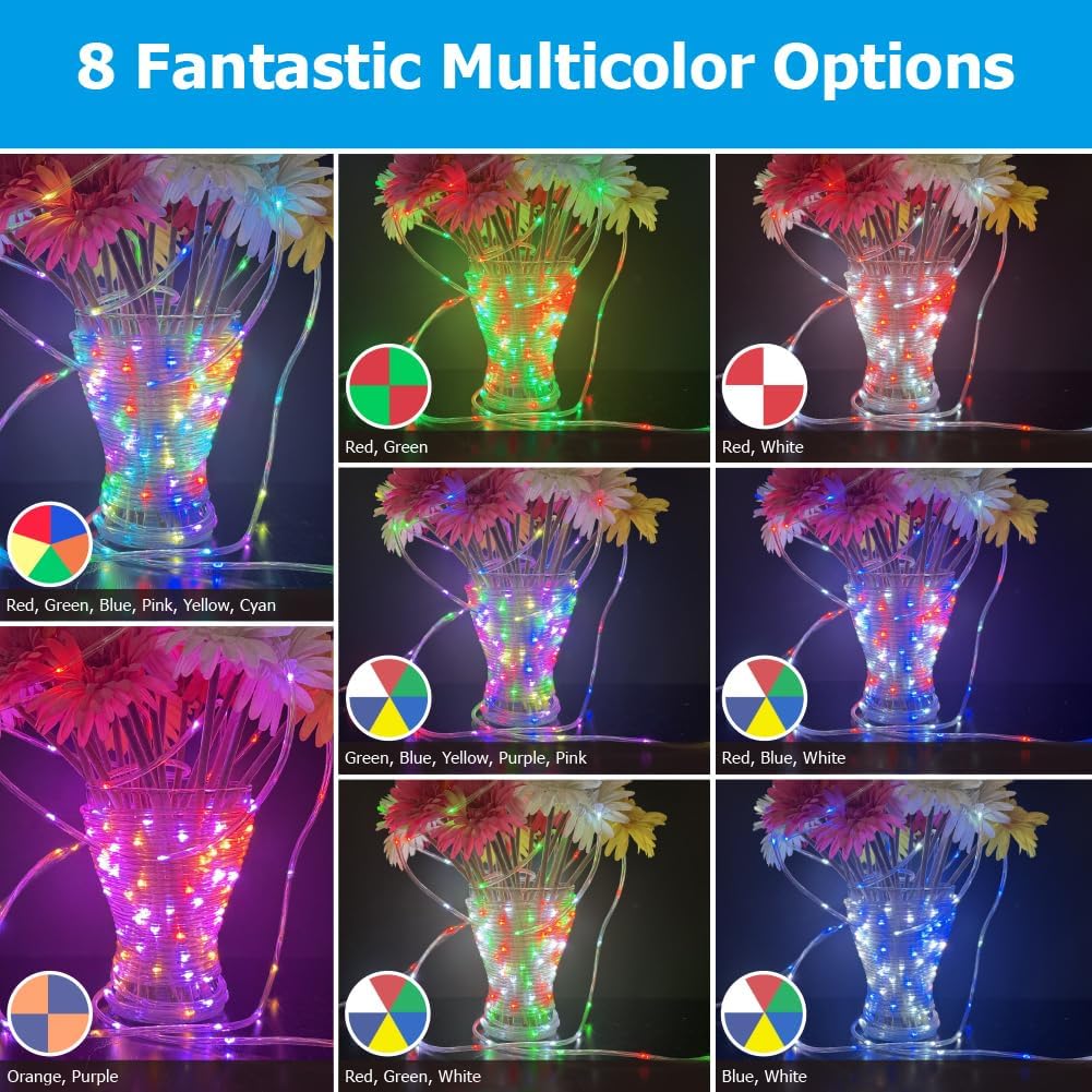 200ft Outdoor LED Rope Lights, IP68 Waterproof 25 Color Changing String Lights with 149 Modes, Warm White&RGB Twinkle