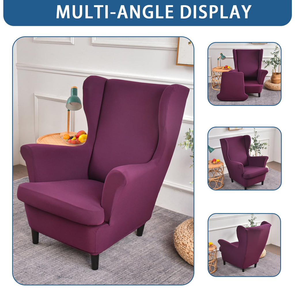 Wingback Chair Slipcover 2 Piece Stretch Armchair Cover Furniture Protector Washable Spandex Wing Fuchsia Chair Covers