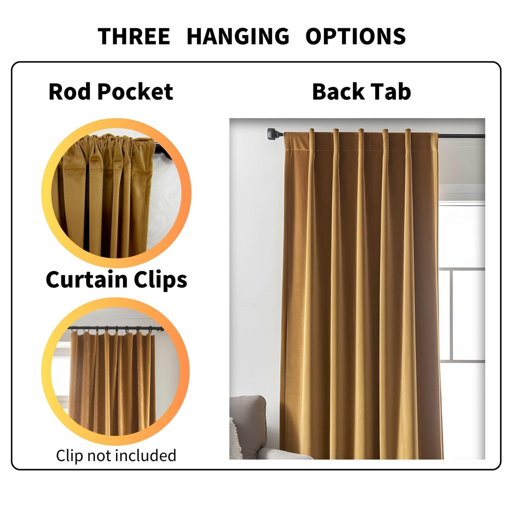 Gold Brown Velvet Curtains 90 inches Long Blackout Curtains