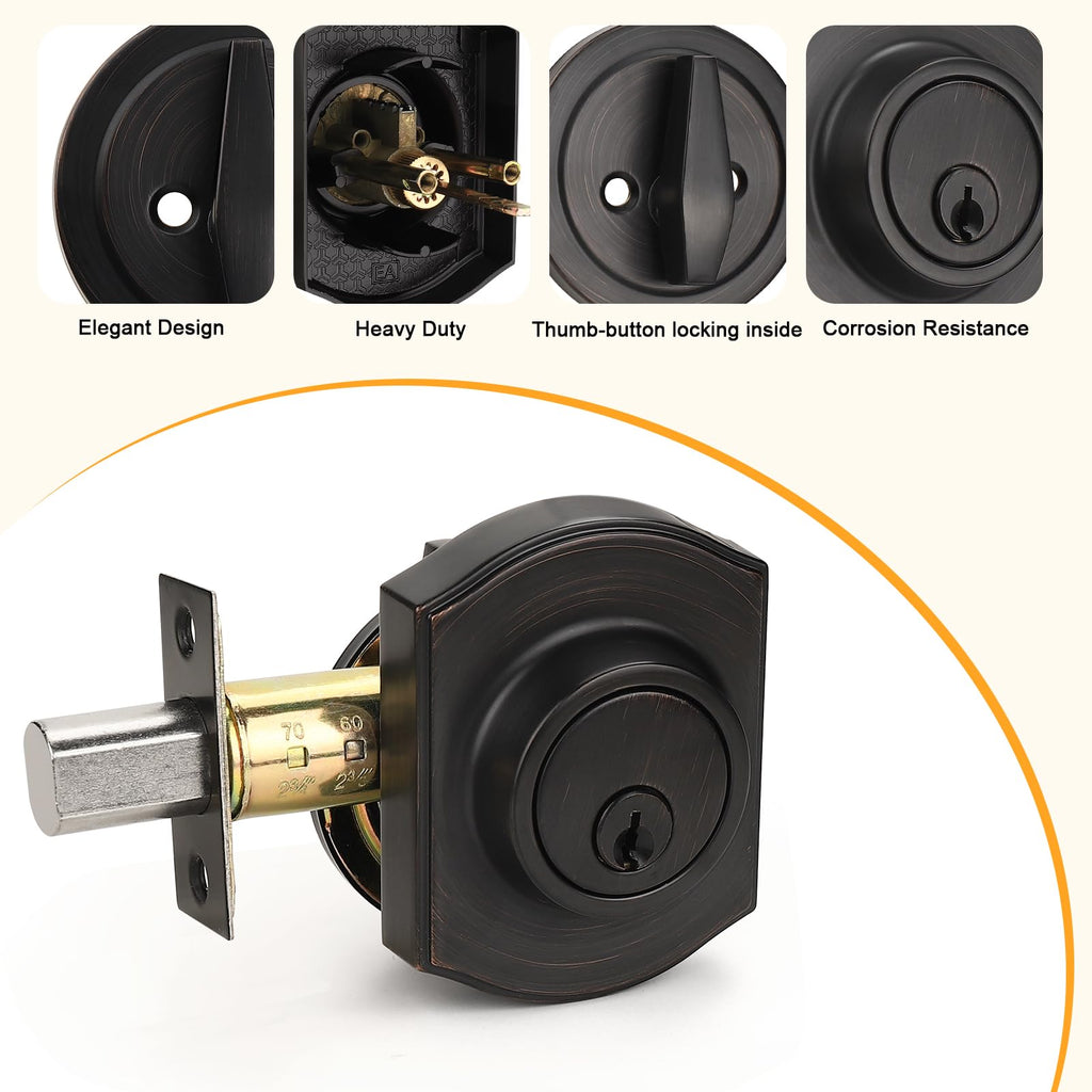 Exterior Door Lock Set Oil Rubbed Bronze Front Door Lock Set, Entry Door Locksets with Deadbolt Single Cylinder Front