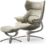 Modern Reclining Swivel Lounge Chair and Ottoman — White Genuine Leather