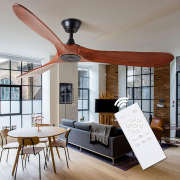 Inspired Maverick Style 60 inch 3 blade Wood ceiling fan without light, Noiseless Reversible DC Motor Walnut Ceiling