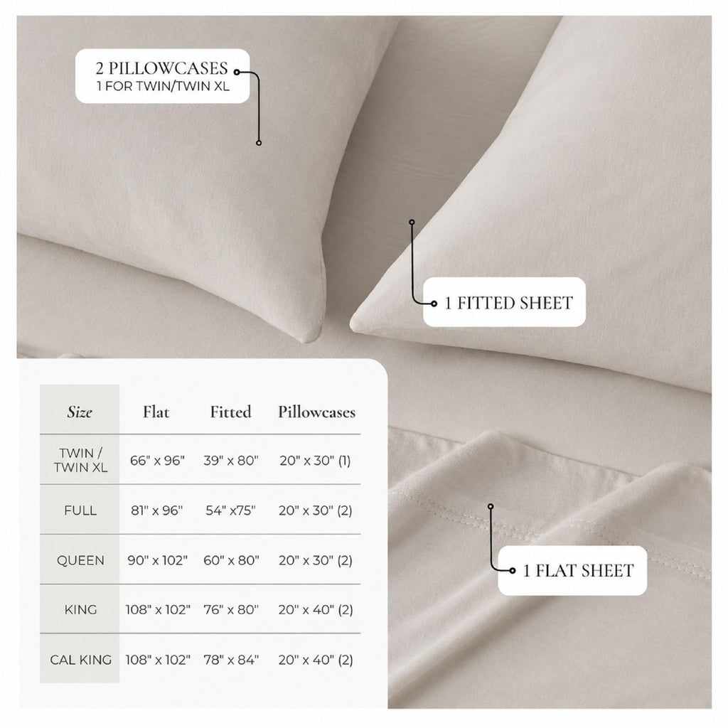 Organic Cotton Jersey Knit Sheets - Soft, Stretchy, 4-Piece Bed Sheet Set - Breathable Sheet & Pillowcase