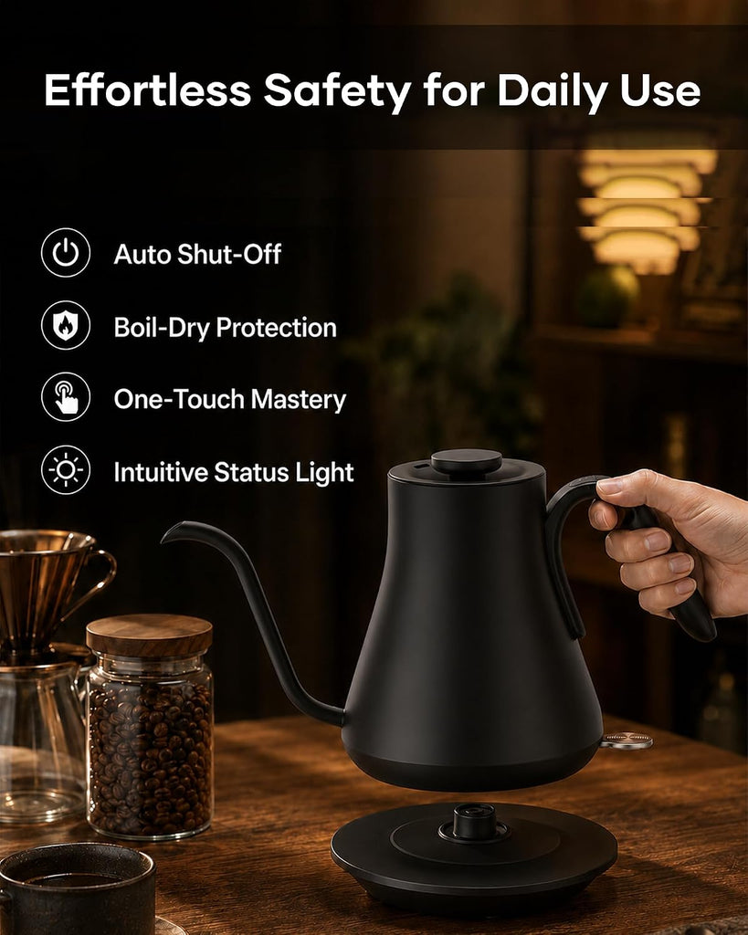 Gooseneck Electric Kettle 0.8L, Fast Boil Pour Over Coffee, Tea | 1440W Fast Boil, 304 Stainless Steel Interior
