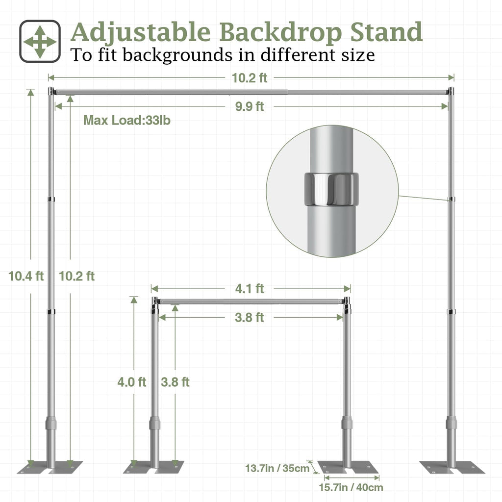 Heavy Duty Backdrop Stand 10x10 Adjustable Photo Pipe and Drape Stand