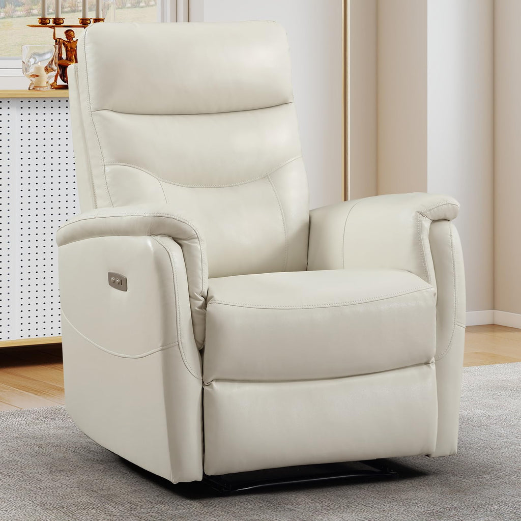 Genuine Leather Power Recliner, White, 2Pack