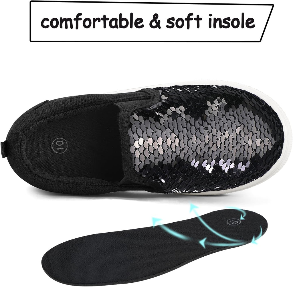 Toddler Slip on Sneakers Girls Sequins Canvas Walking Shoes