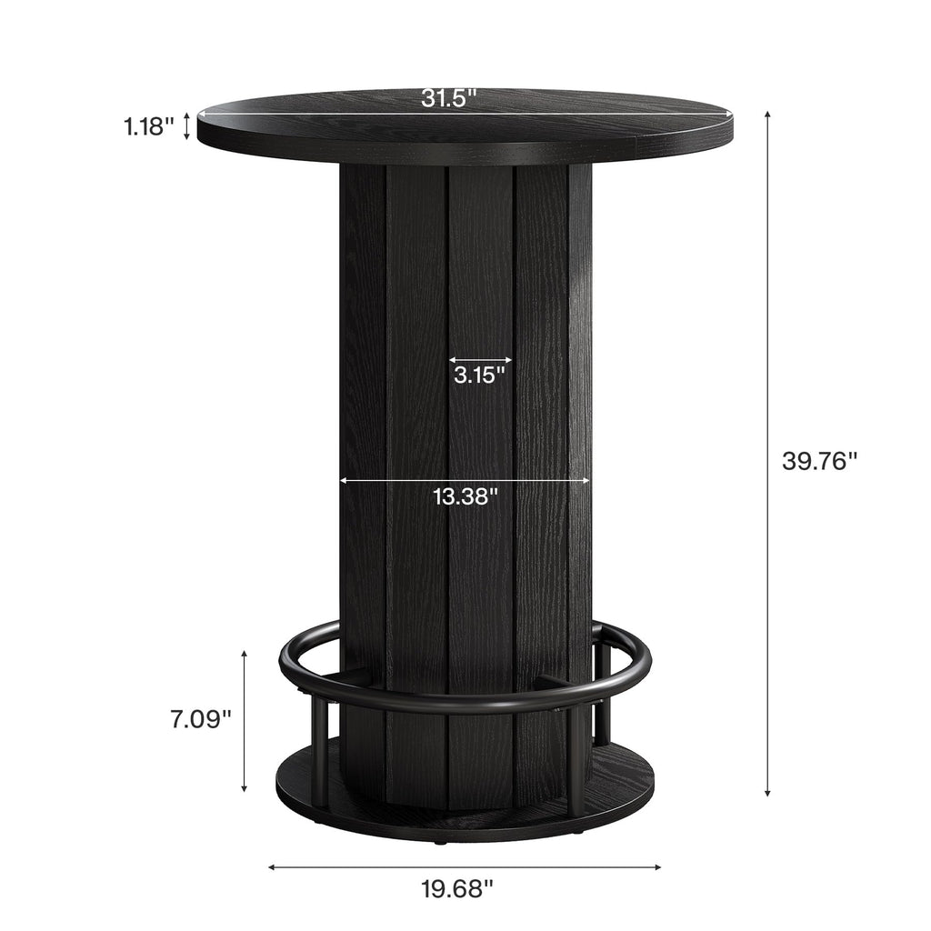 Round Bar Table, 39.4" H Wood Bistro Pub Table with Metal Ring Footrest for Dining Coffee Cocktail Living Room, Small