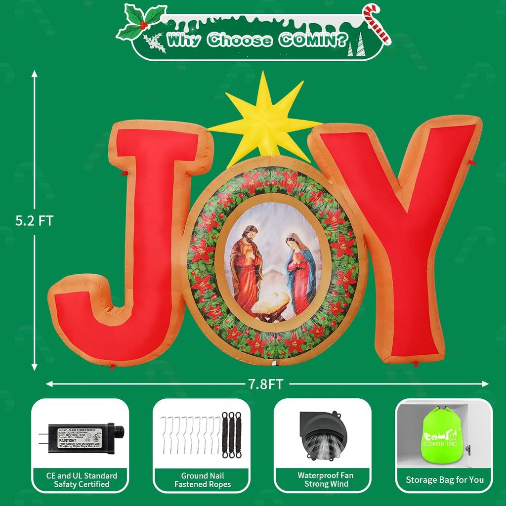 7.84FT Christmas Inflatables Joy Nativity Scene Outdoor LEDs Decor