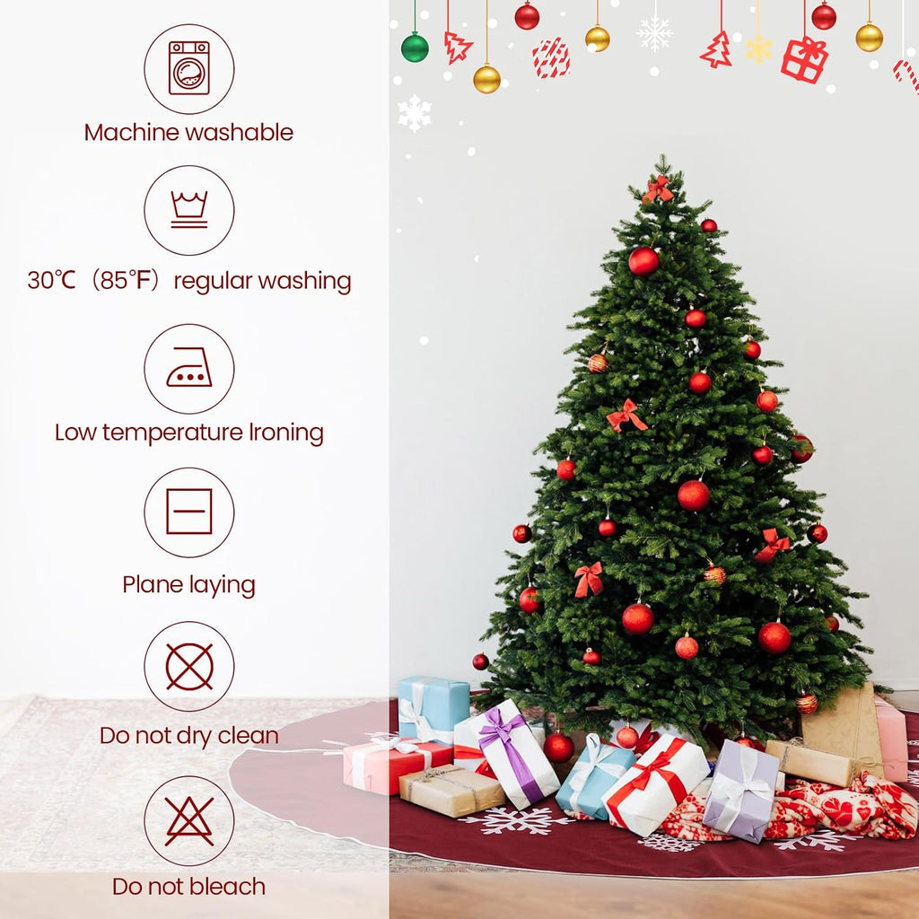Large Christmas Burlap Tree Skirt Snowflake,84 Inch,Red
