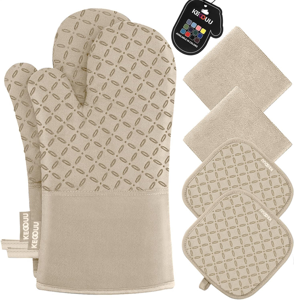 Oven Mitts and Pot Holders 6pcs Set, Kitchen Oven Glove High Heat Resistant 500 Degree Extra Long Oven Mitts and