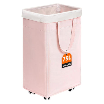 75L Rolling Laundry Basket with Wheels Removable Wash Bag, Pink