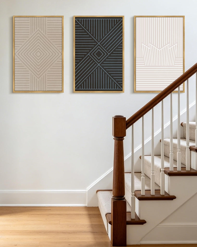 Minimalist Abstract Bohemian Framed Wall Art Modern Boho Neutral Line Wall Decor Geometric Artwork Bedroom Dining
