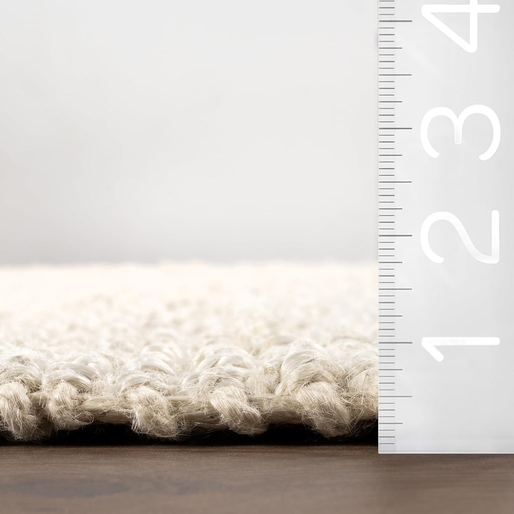 9x12 Daniela Jute Tassel Hand Woven Area Rug, Off White, Solid Chunky Farmhouse Design, Natural Fiber