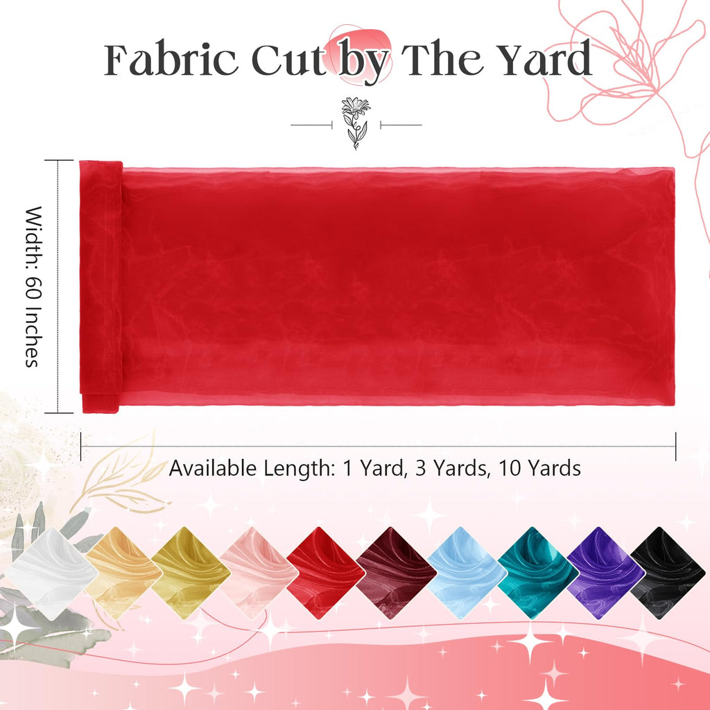 Red Sheer Organza Fabric by The Yard, 3Yards x 60In Wide