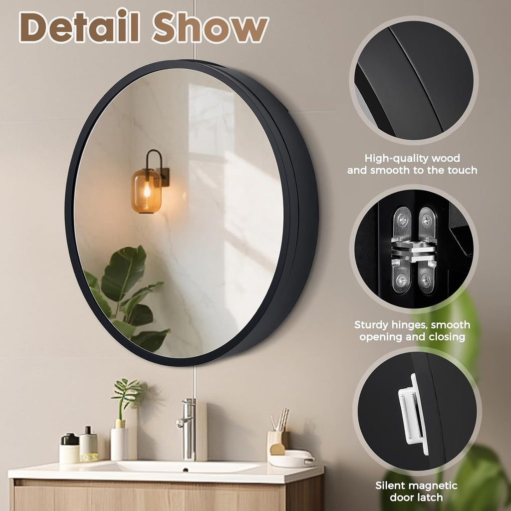 21x18 Inch Oval Medicine Cabinet with Mirror Wall Mounted | Mirror with Concealed Shelves, Premium Wooden Frame &