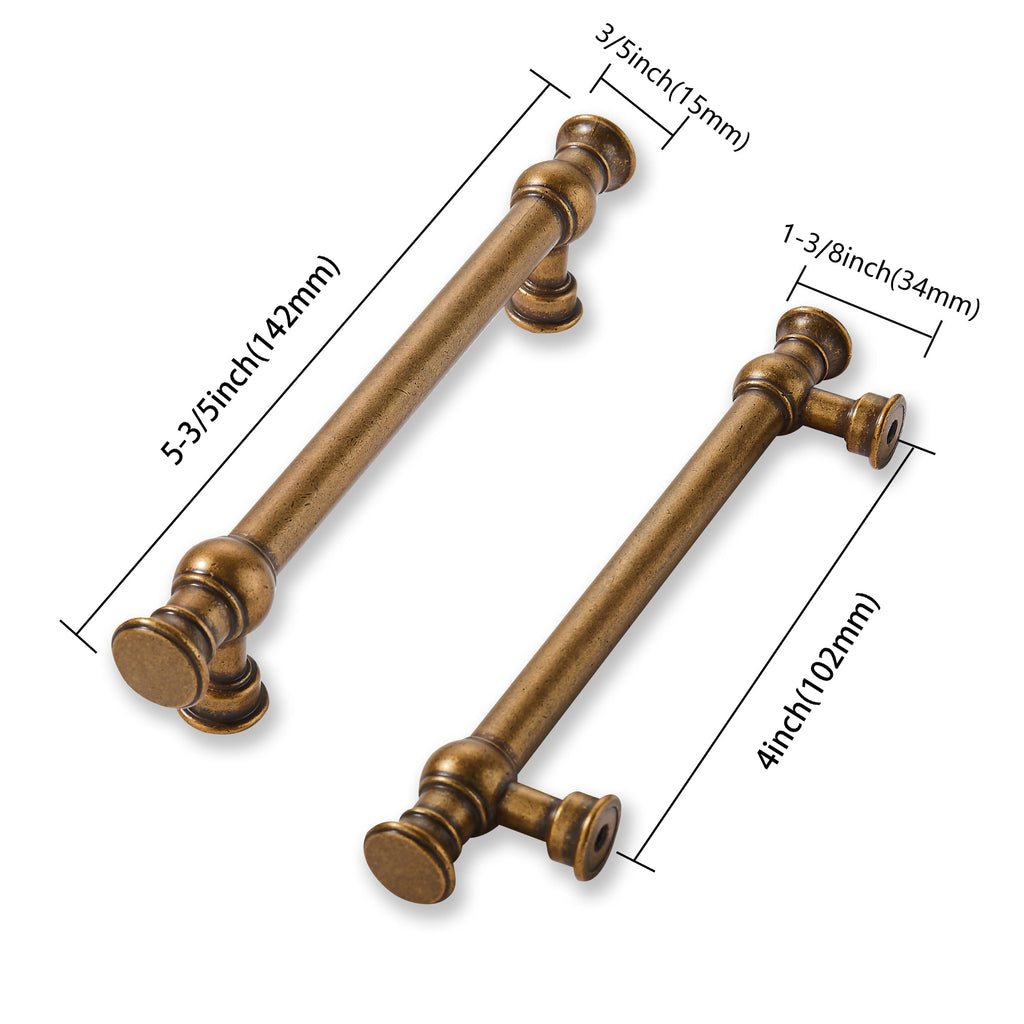 2 Pack 4inch(102mm) Hole Center Antique Brass Cabinet Pulls Solid Heavy Duty Pull Cabinet Hardware Handle s cabinets
