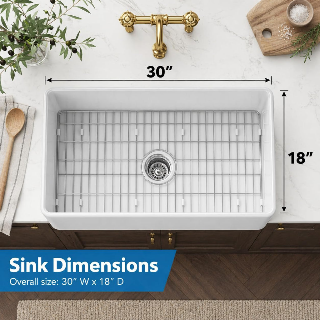 Farmhouse Kitchen Sink 36"x18"x10", Large Deep White Fireclay Single Bowl, Apron Front, Durable & Easy-Clean Ceramic