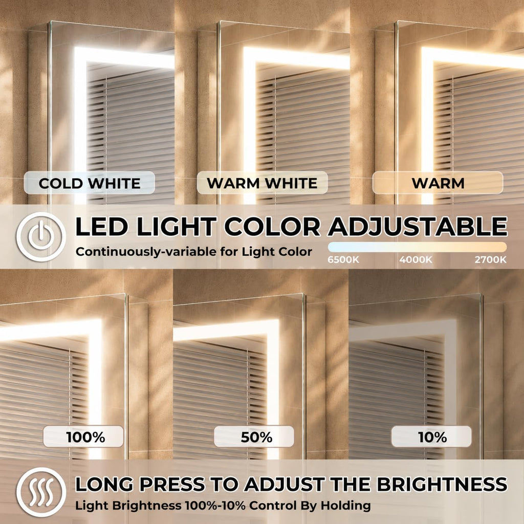 30" X 30" Bathroom LED Medicine Cabinet with Mirror, Medicine Cabinet with Lights, Bathroom Mirror with Storage