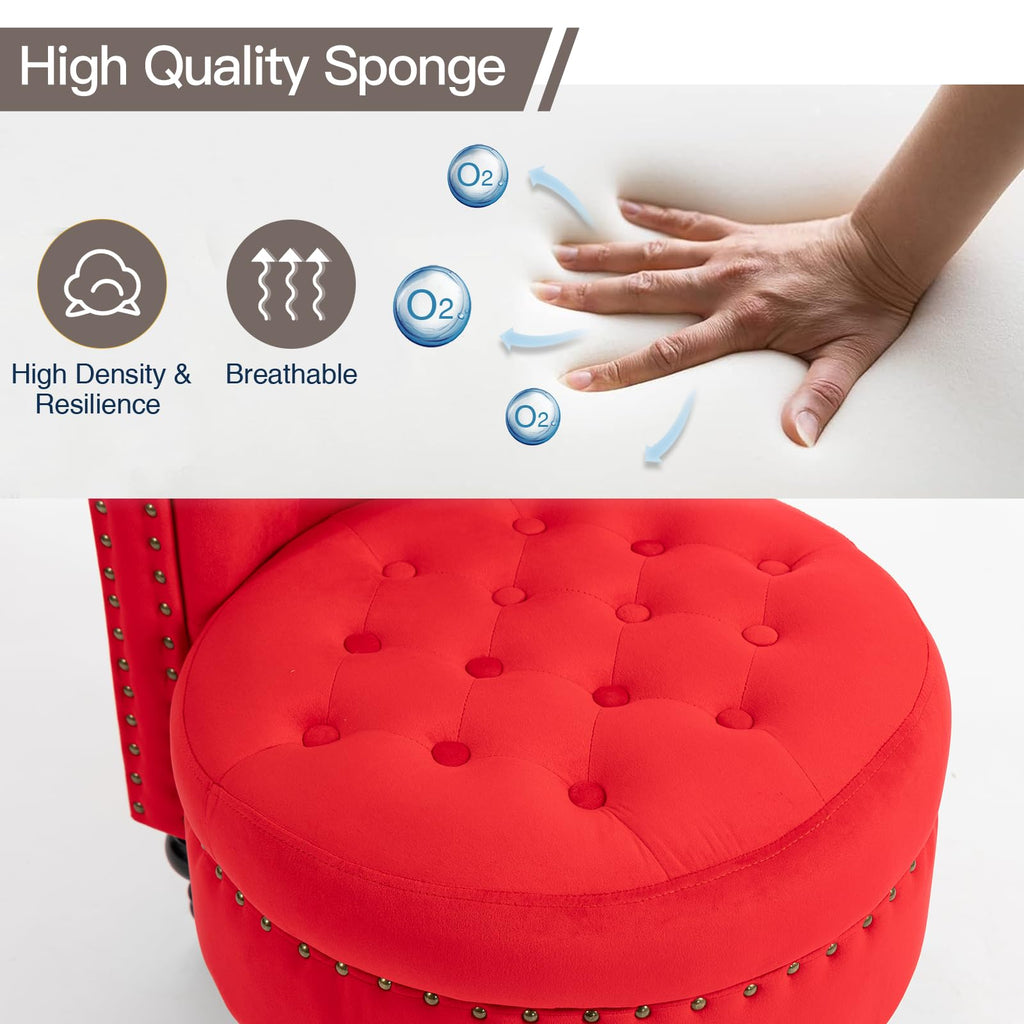 High Back Throne Chair with Storage, Red Velvet Royal Accent Chair