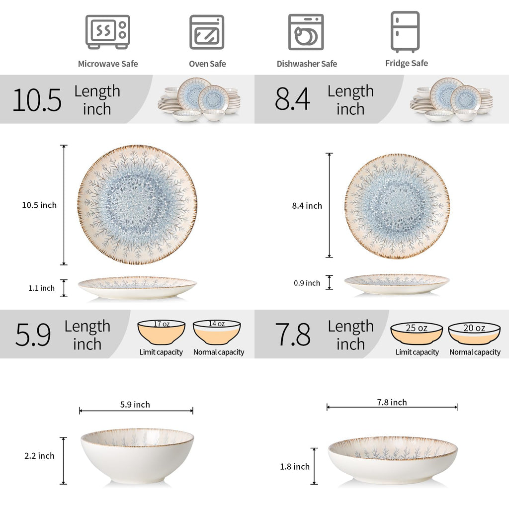 Ceramic Dinnerware Sets for 6, 24 pcs Plates and Bowls Sets
