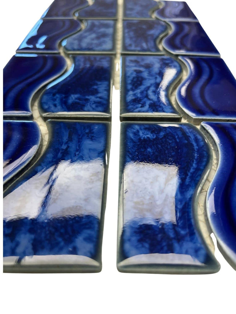 Blue Wavy Glossy Porcelain Border Liner Tile