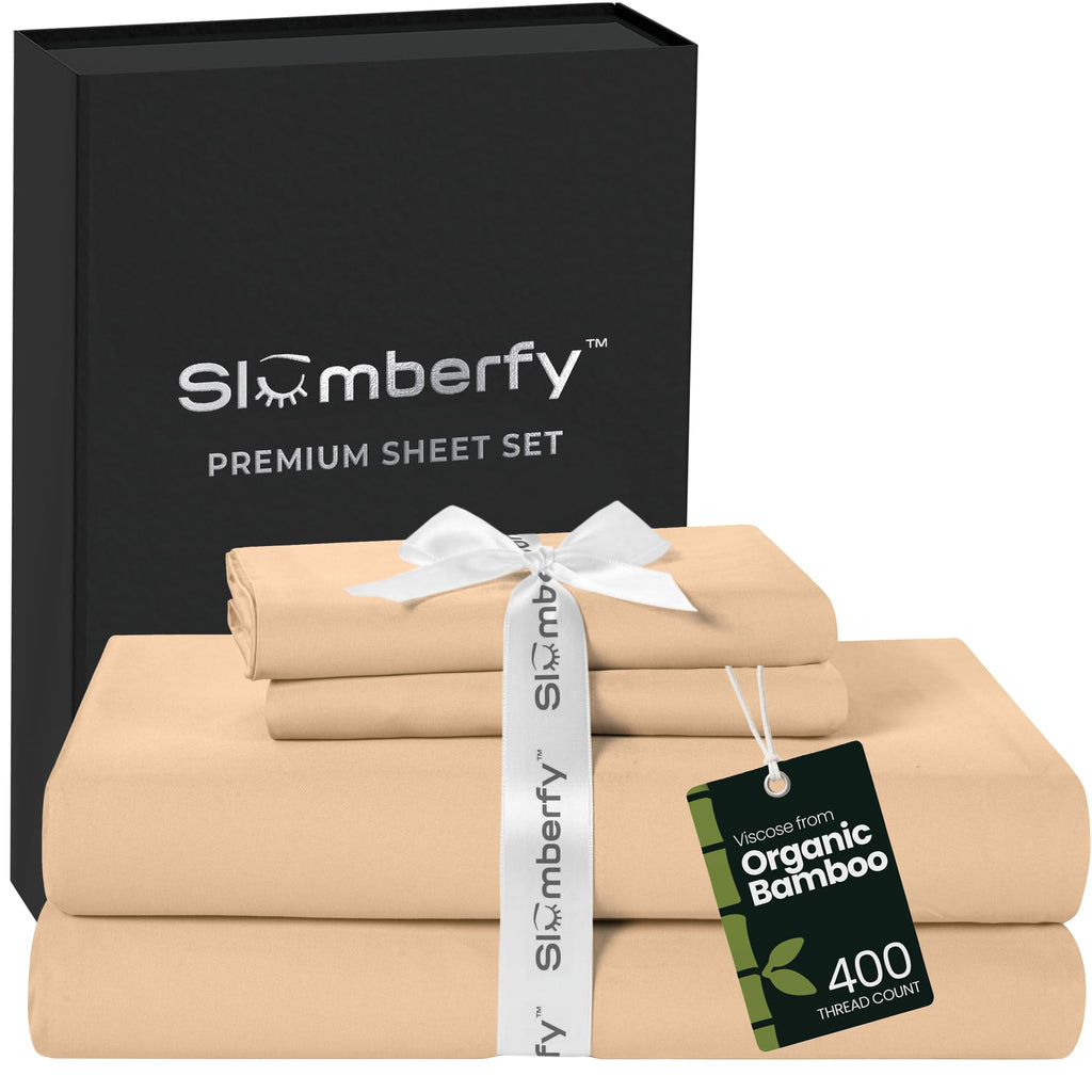 4-Piece 400 TC Viscose Derived from Bamboo Sheets - 1 Fitted, 1 Flat, 2 Pillow Cases - Deep Pocket Cooling