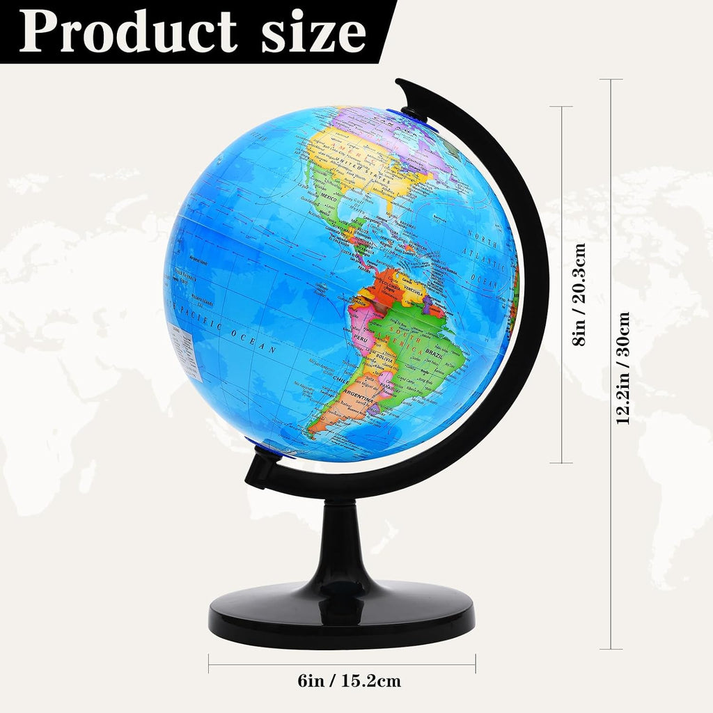 World Globe for Kids Learning, 8 inch Interactive Spinning Earth Globe for Children with Stand, Self-Assembled World