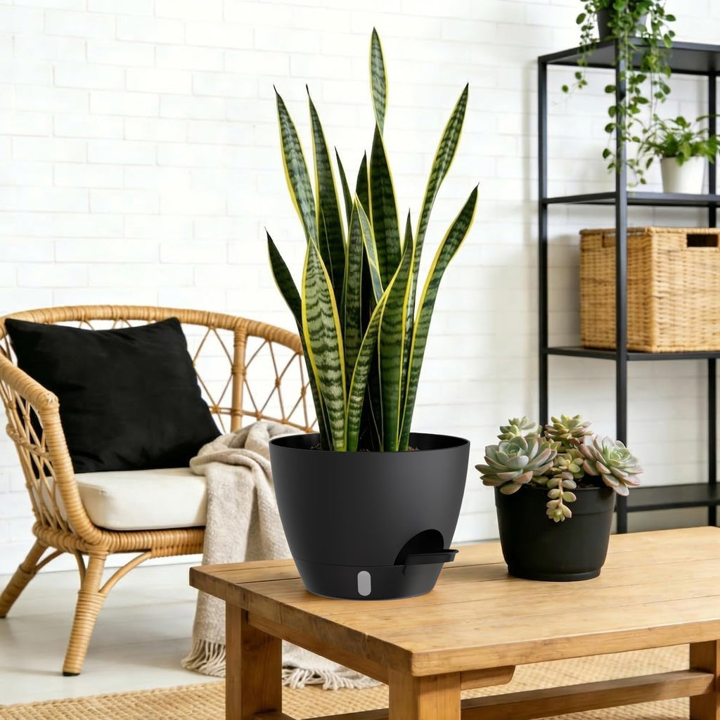 Self Watering Pots with Drainage Holes, 3 Pack 12/10/8 Inch Plant Pots with Water Level Indicator Deep Reservoir