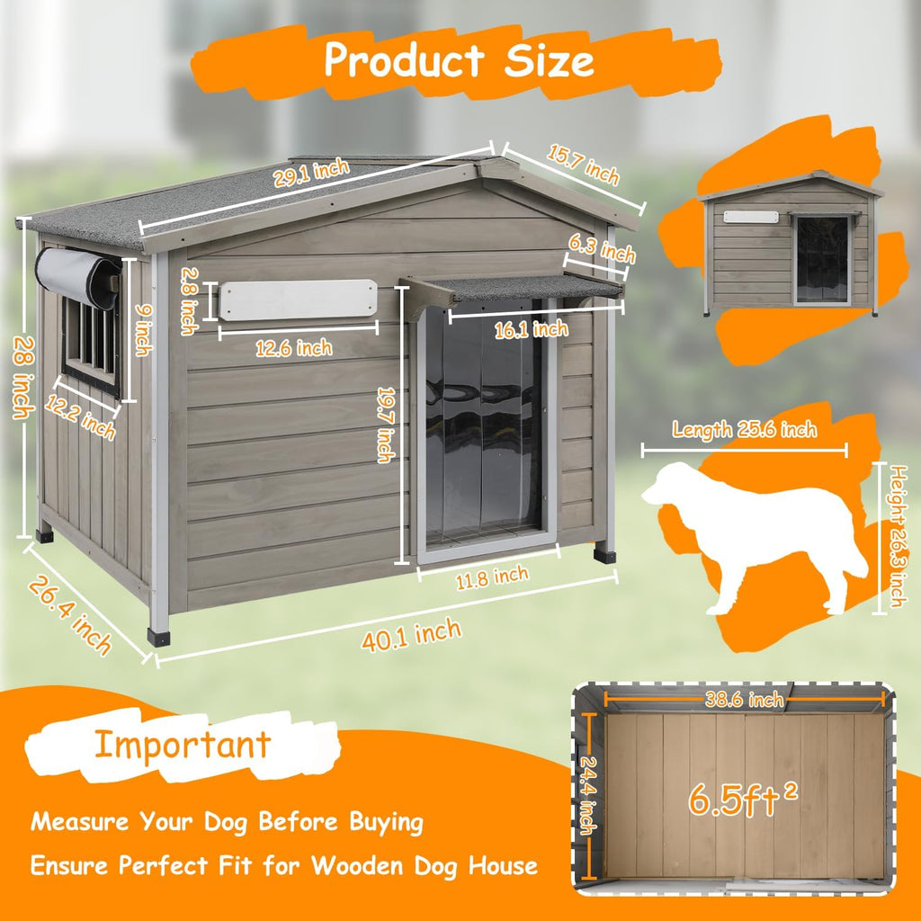 Large Outdoor Dog House for Small Medium Dogs, Weatherproof Wooden Kennel