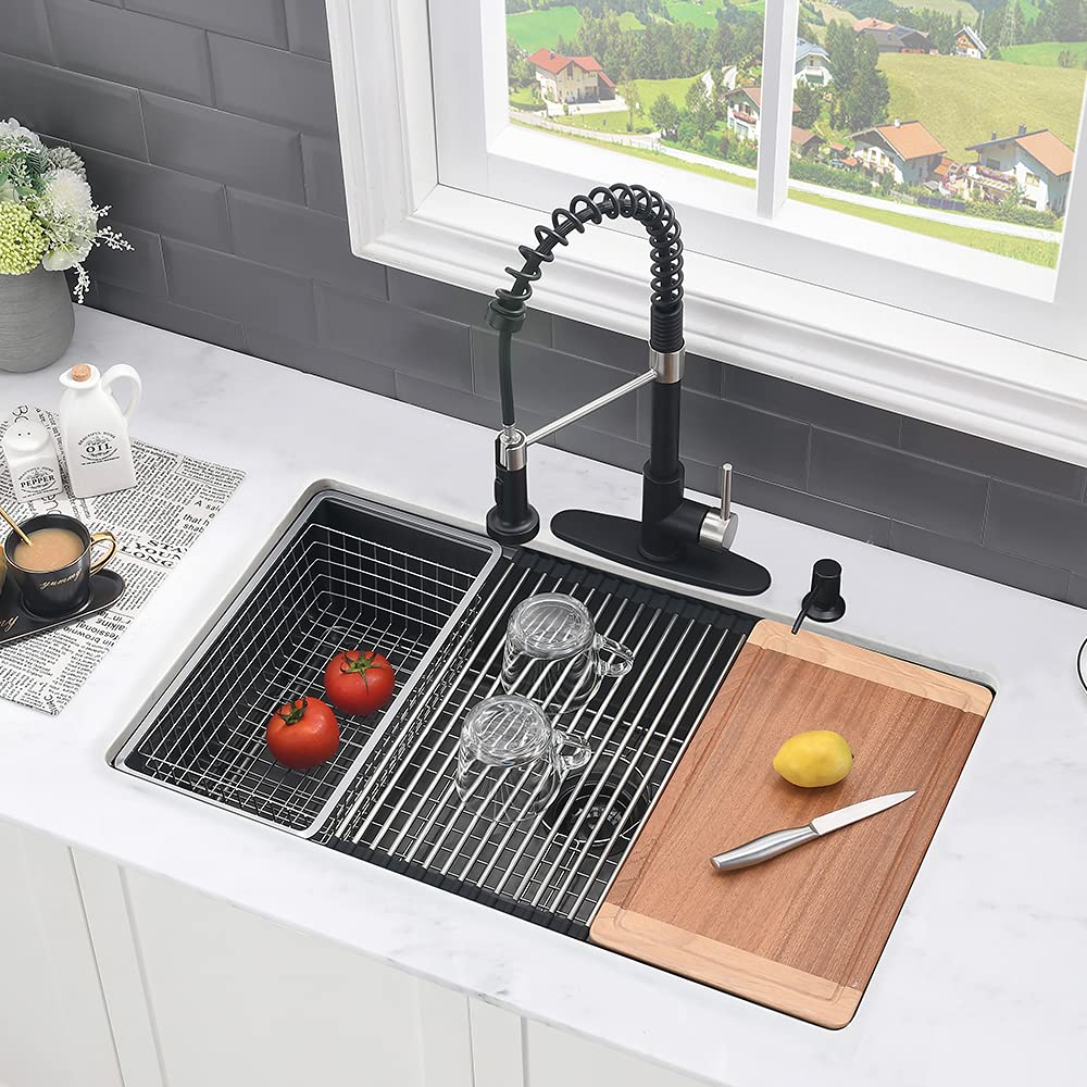 28 Inch Black Kitchen Sink Undermount Workstation Sink Stainless Steel