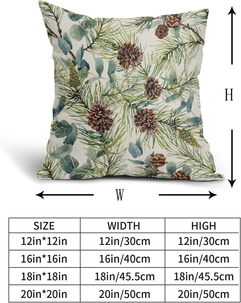 Winter Floral Pillow Covers 18x18 Inch , Green Watercolor Flower Leaf Print Rustic Themed Christmas - Set of 2